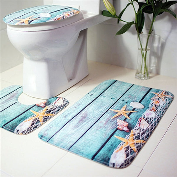 3Pcs/set Bathroom Mat Set Flannel Anti-Slip
