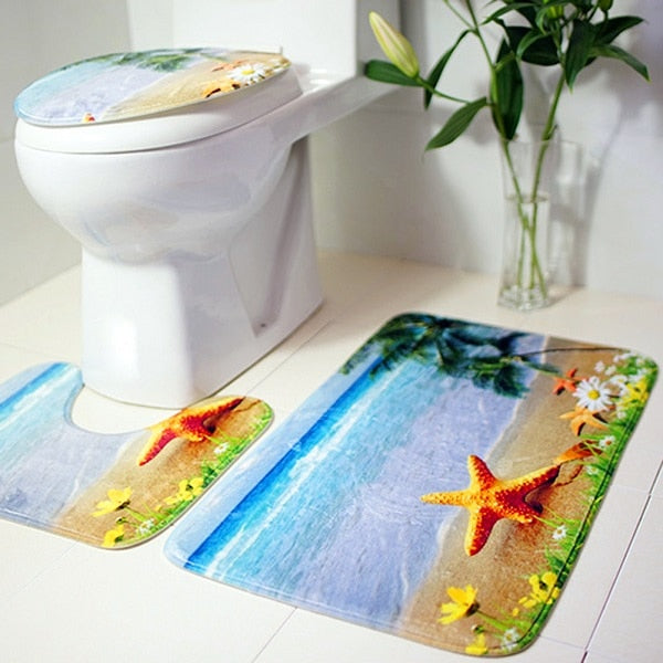 3Pcs/set Bathroom Mat Set Flannel Anti-Slip