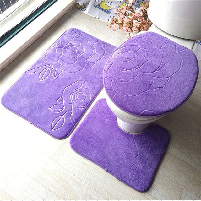 3Pcs/set Bathroom Mat Set Flannel Anti-Slip