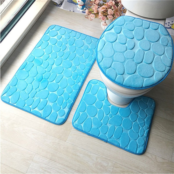 3Pcs/set Bathroom Mat Set Flannel Anti-Slip