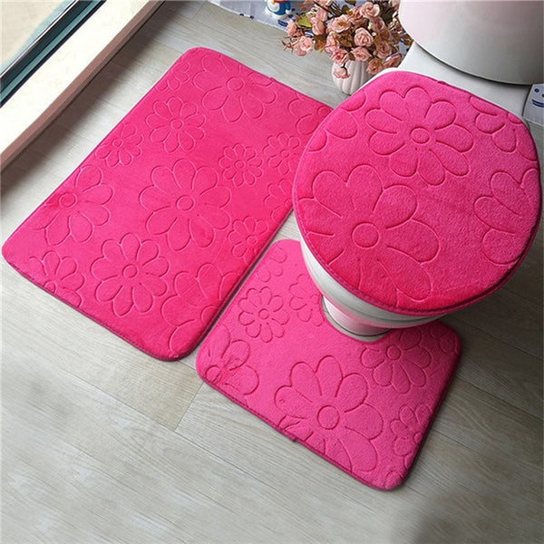 3Pcs/set Bathroom Mat Set Flannel Anti-Slip