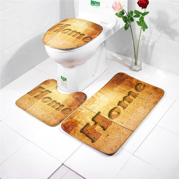 3Pcs/set Bathroom Mat Set Flannel Anti-Slip