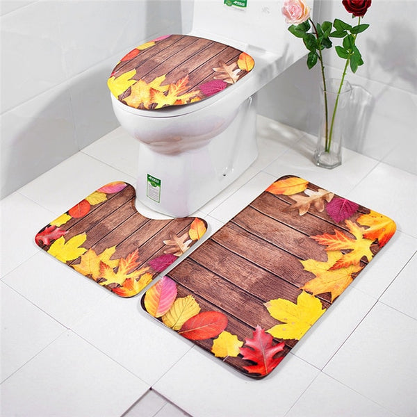 3Pcs/set Bathroom Mat Set Flannel Anti-Slip