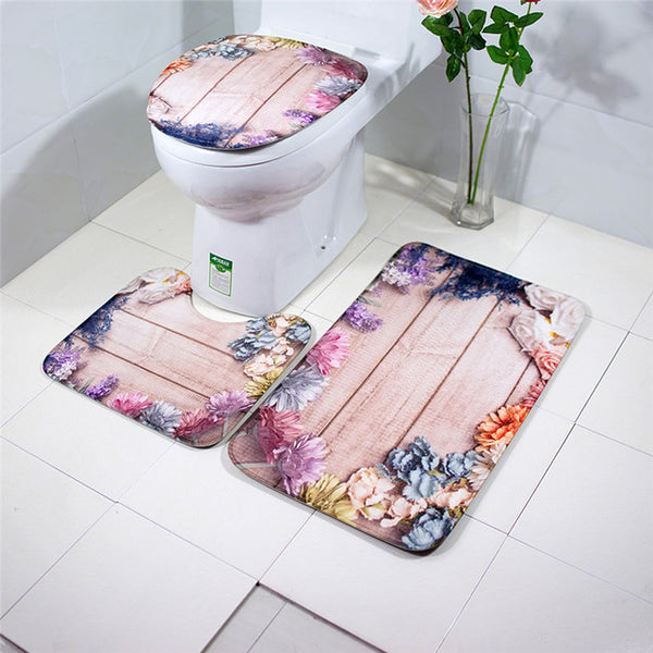 3Pcs/set Bathroom Mat Set Flannel Anti-Slip