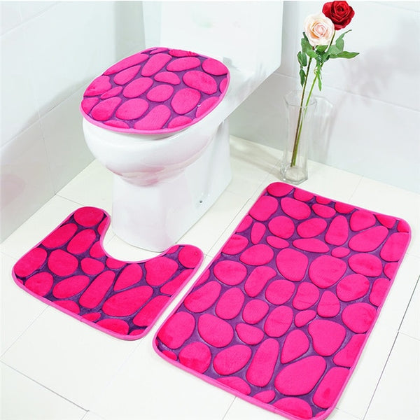 3Pcs/set Bathroom Mat Set Flannel Anti-Slip