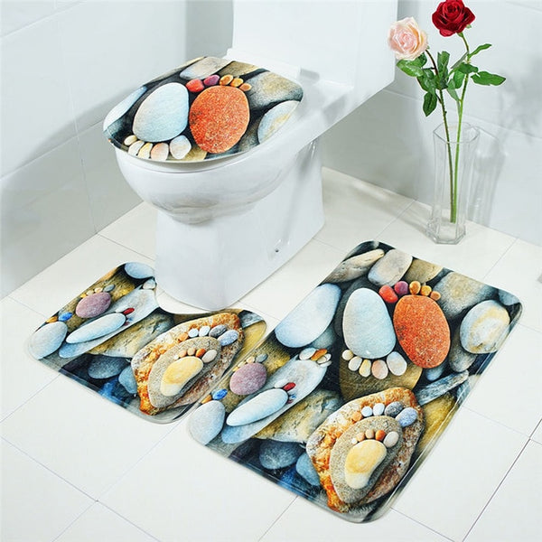 3Pcs/set Bathroom Mat Set Flannel Anti-Slip