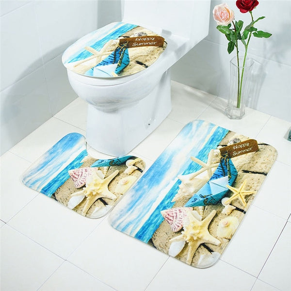 3Pcs/set Bathroom Mat Set Flannel Anti-Slip