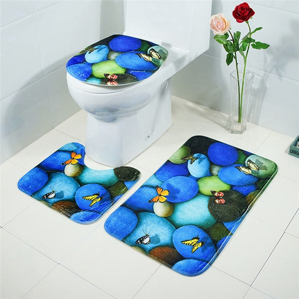 3Pcs/set Bathroom Mat Set Flannel Anti-Slip