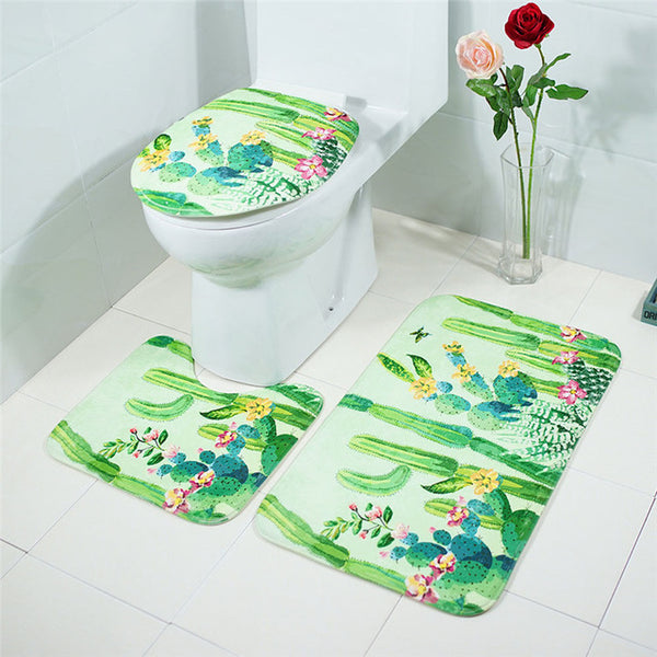 3Pcs/set Bathroom Mat Set Flannel Anti-Slip