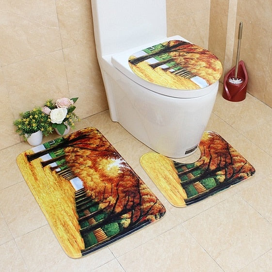 3Pcs/set Bathroom Mat Set Flannel Anti-Slip