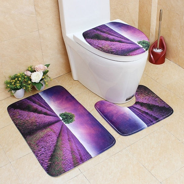 3Pcs/set Bathroom Mat Set Flannel Anti-Slip