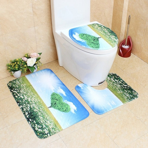 3Pcs/set Bathroom Mat Set Flannel Anti-Slip