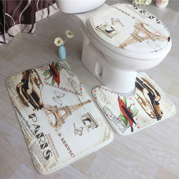 3Pcs/set Bathroom Mat Set Flannel Anti-Slip