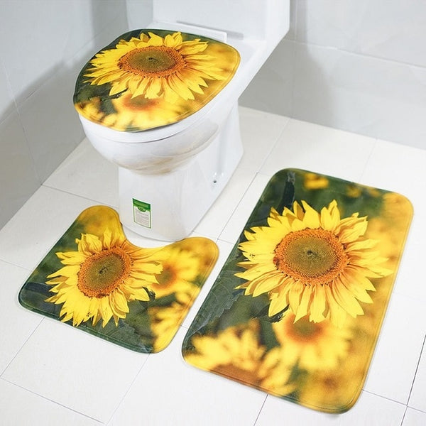3Pcs/set Bathroom Mat Set Flannel Anti-Slip